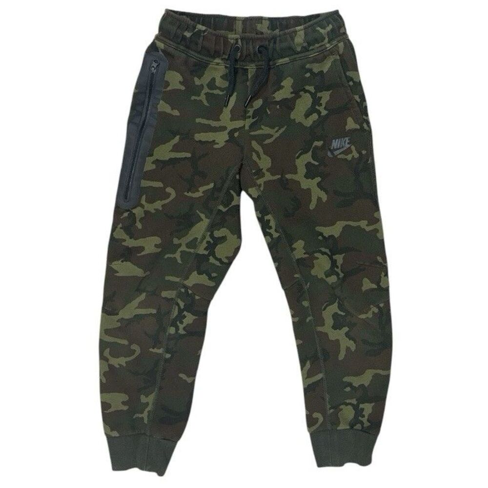 Nike Tech Fleece Jogger Pants Kids Small Woodland Camouflage Cuffed Zip Pocket